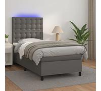 GeenYuu Sommier tapissier Gris 100x200 cm avec Matelas à Ressorts ensachés et LED, Cadre de lit capitonné avec tête réglable, Meuble Chambre Adulte Enfant pour Couchage Confortable et Rangement