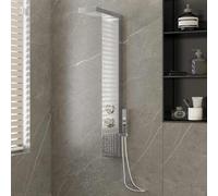 GeenYuu Système de panneau de douche carré en acier inoxydable avec douche à effet pluie, buses de massage, pommeau de douche à main, hauteur 114 cm, acier inoxydable 201 brossé pour baignoire, douche