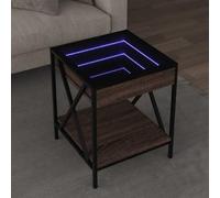 GeenYuu Table Basse avec LED Infinity chêne Marron 40x40x49 cm, Meuble Salon Multifonction avec Plateau Robuste, Rangement tiroir, éclairage Ambiance réglable et télécommande pour séjour canapé
