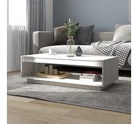 GeenYuu Table Basse Blanc Bois de pin Massif 110x50x33,5 cm avec étagère de Rangement pour Salon séjour canapé Coin réception apéritif Boisson Magazine décoration