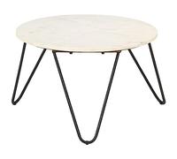 GeenYuu Table basse blanche 65 x 65 x 42 cm, aspect marbre véritable avec cadre en fer robuste, carrée, durable pour salon, bureau et salon