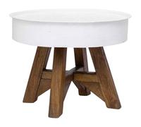 GeenYuu Table Basse Bois de récupération Massif 60x45 cm Blanc avec Plateau Acier zingué Finition Transparente Meuble Salon séjour canapé apéritif Rangement décoratif Pratique