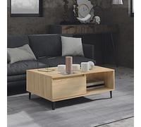 GeenYuu Table Basse chêne Sonoma 90x60x35 cm Bois d'ingénierie avec Pieds métal, Espace Rangement, Plateau Robuste pour Salon séjour canapé apéritif Boisson décoration