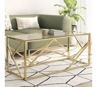 GeenYuu Table Basse doré en Acier Inoxydable avec Plateau en Verre trempé 110 x 45 x 45 cm Design Moderne pour Salon séjour canapé Espace Rangement apéritif Boisson décoration