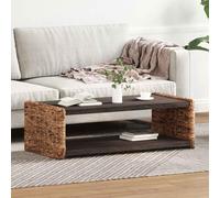 GeenYuu Table basse naturelle en bois d'acajou massif 110 x 55 x 35 cm avec étagère et espace de rangement, table d'appoint pour salon, table de canapé avec étagère, design vintage moderne