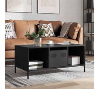 GeenYuu Table Basse Noir Acier laminé à Froid 101,5 x 50 x 43,5 cm avec tiroir Rangement et étagère pour Salon séjour canapé Coin réception Divan