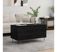 GeenYuu Table basse noire aspect chêne en bois 90 x 44,5 x 45 cm avec espace de rangement, couvercle à charnière, pieds en métal, design industriel, pour salon, salon, canapé, étagère