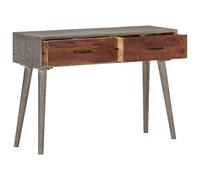 GeenYuu Table console grise 110 x 35 x 75 cm en bois massif de manguier brut avec 2 tiroirs, table d'appoint moderne pour couloir, salon, chambre à coucher, espace de rangement pratique et décoration
