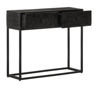 GeenYuu Table console noire en bois de manguier massif et fer 90 x 30 x 76 cm avec espace de rangement stable et étagère pour couloir, bureau, buanderie, vestiaire, plusieurs compartiments pour