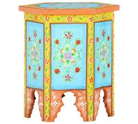 GeenYuu Table d'appoint peinte à la main multicolore en bois de manguier massif 38 x 33 x 42 cm Table basse table de chevet avec étagère pour salon, chambre à coucher, balcon et bureau