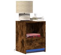 GeenYuu Table de chevet avec éclairage LED, bois de chêne fumé, 38 x 34 x 50 cm, commode moderne avec tiroir, port USB, design robuste pour un intérieur élégant