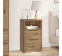 GeenYuu Table de chevet en chêne artisanal, 40 x 30 x 67 cm, matériau en bois, table d'appoint moderne avec tiroir et étagère, durable, construction stable pour chambre à coucher, entretien facile