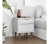 GeenYuu Table de chevet MOLDE - En pin massif - Blanc - 40 x 35 x 48 cm - Avec 2 tiroirs de rangement - Table de chevet pour chambre à coucher, salon, couloir, scandinave moderne