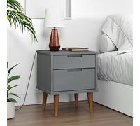 GeenYuu Table de chevet MOLDE - Gris - 40 x 35 x 48 cm - Bois massif de pin - Style scandinave - Table de chevet pour chambre à coucher avec 2 tiroirs - Design moderne - Étagère robuste