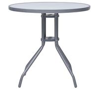 GeenYuu Table de jardin ronde en acier et verre gris clair 80 cm Table d'extérieur moderne idéale comme table d'appoint, table basse ou table d'appoint pour terrasse et jardin