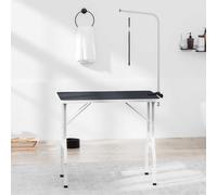 GeenYuu Table de toilettage Ajustable pour Chiens Chats avec Potence, Surface antidérapante en Caoutchouc, Cadre en Fer Enduit de Poudre, Dimensions 97x40x154,5 cm