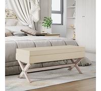 GeenYuu Tabouret de Rangement en Lin 110x45x49 cm Banquette Coffre avec Compartiment abattant pour Salon Chambre Couloir Assise Confortable Meuble déco Pratique