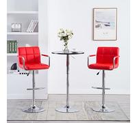 GeenYuu Tabourets de Bar Lot de 2 Rouge Similicuir avec Dossier et accoudoirs, Hauteur réglable, Base en Acier chromé, siège Confortable rembourré, idéal pour Cuisine, Salon, Bistro et comptoir