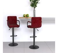 GeenYuu Tabourets de Bar Rouge Bordeaux Velours Lot de 2 avec Hauteur réglable pivotants 360°, siège rembourré avec Dossier et Repose-Pied en Acier Noir pour Cuisine, Salon, Bar et Salle à Manger