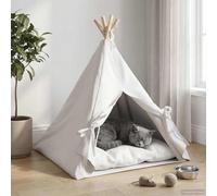 GeenYuu Teepee pour Animaux de Compagnie avec Coussin Moelleux Lavable 60 x 60 x 70 cm, cabane Pliable en Polyester avec poteaux en pin Naturel, idéal pour Repos intérieur, Salon, Chambre