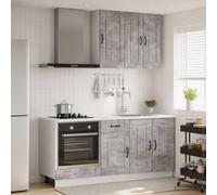 GeenYuu Unité de Cuisine Kalmar 5 pcs Gris béton Bois d'ingénierie Meuble Cuisine Rangement avec tiroir Porte et étagère pour Salle Repas Salon kitchenette