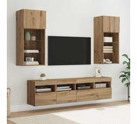 GeenYuu Unités murales TV en Bois d'ingénierie chêne Artisanal 5 pièces avec éclairage LED, Rangement spacieux, Design Suspendu Moderne pour Salon séjour multimédia