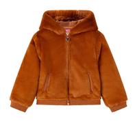 GeenYuu Veste à capuche pour enfant en fausse fourrure cognac avec fermeture éclair, poignets côtelés, deux poches, taille 128 pour garçons et filles en automne et hiver, vêtements d'extérieur chauds