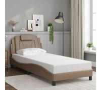 GeenYuu Viana Cadre de lit 80 x 200 cm, en cuir synthétique, marron cappuccino, design ondulé, avec tête de lit, meuble de chambre durable, sans matelas