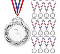 Geepen 12 Pièces Médailles Enfants, Médailles de Récompense en Métal Médaille d'argent avec Rubans de Cou Médaille Argent pour Enfant Médailles du Gagnant pour Compétition Récompenses Thème Sport Day