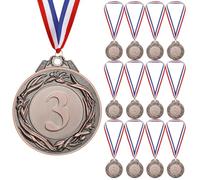 Geepen 12 Pièces Médailles Enfants, Médailles de Récompense en Métal Médaille d'bronze avec Rubans de Cou Médaille Bronze pour Enfant Médailles du Gagnant pour Compétition Récompenses Thème Sport Day