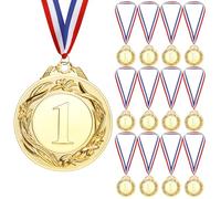 Geepen 12 Pièces Médailles Enfants, Médailles de Récompense en Métal Médaille d'or avec Rubans de Cou, Médaille Or pour Enfant, Médailles du Gagnant pour Compétition Récompenses Thème Sport Day