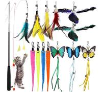 Geepen 16 Pièces Jouets à Plumes pour Chats, Jouet Interactif pour Chat avec Baguette Rétractable et Plumeau de Remplacement avec Cloche Jouet Perche Télescopique pour l'intérieur Chats et Chatons