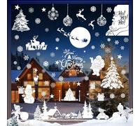 Geepen Stickers Noel Fenetre, 9 Sheet Decoration Noel Fenetre Electrostatique Réutilisables DIY Statique PVC Autocollant pour Porte Vitrine Verre Maison