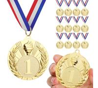 GeeRic 12 Pièces Médaille d'or avec Rubans de Cou, 1ère Médaille de Récompense pour Enfants, Médailles d'or pour Les Sports Compétitions Fêtes Style Torche 5 cm
