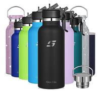 GeeRic 500ML Bouteille d'eau en Acier Inoxydable Bouche Large, Bouteille d'eau en métal à Double Paroi Isotherme sous Vide, 12 Heures Chaudes et 24 Heures Froides Noir