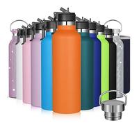 GeeRic 750ML Bouteille d'eau en Acier Inoxydable Bouche Large, Bouteille d'eau en métal à Double Paroi Isotherme sous Vide, 12 Heures Chaudes et 24 Heures Froides Bouteilles de Boissons Orange