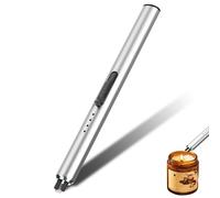 GeeRic Briquet électrique à Arc, Allume Bougie USB Rechargeable Long avec Verrouillage de Sécurité, Coupe-Vent pour Bougies, Barbecues et Cheminées Argent