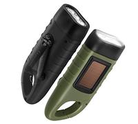 GeeRic Lot de 2 lampes de Poche à Energie Solaire à Manivelle Rechargeable LED Lampe de Poche D'urgence Torche de Survie Mousqueton à Dégagement Rapide Lampe de Poche Dynamo pour Sports de Plein