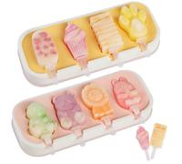 GeeRic Moules a Glace Silicone, 2 Moule à Crème Glacée en Silicome Alimentaire sans BPA, 8 Cavités, Pattes d'ours Amusantes, avec 12 Bâtonnets Réutilisables (Jaune, Rose)