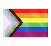 GeeRic Progress Pride Flag 0,9 x 1,5 m - Couleurs vives et résistant aux UV - Mois de la fierté LGBTQ+ (90 x 150cm) polyester avec deux œillets métalliques.