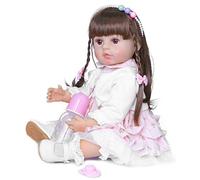 GEERYZHE Baby Doll, Soft Lifeke Life Dolls Simulation Réaliste 22 Pouces Nouveau-né bébé Fille pour Fille d'anniversaire (Cheveux Bruns)