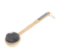 GEERYZHE Brosse de Douche Double Face avec Long Manche, Exfoliante pour le Corps pour le Nettoyage du Dos, Poils en Nylon et Silicone à Double Texture pour Utilisation Humide/sèche, Brosse de Bain