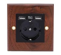 GEERYZHE Prise Murale en Bois de Noyer Noir de qualité Supérieure avec Deux Ports USB, Prise électrique 16 A pour Usage Domestique en Intérieur - Panneau Décoratif pour Salon, Chambre à Coucher,