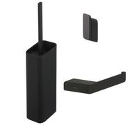 Geesa Shift Set d'accessoires de WC - Brosse de WC avec support - Porte-rouleau de toilette sans couvercle - Crochet à serviette - Noir 919900-06-115