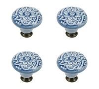 Geesatis Lot de 4 boutons de cuisine ronds en céramique à trou unique pour tiroir, placard, avec vis de montage, bleu