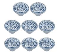 Geesatis Lot de 8 boutons de meuble rétro en céramique à trou unique pour placard, tiroir, porte de placard avec vis de montage, diamètre 3,6 cm, bleu foncé