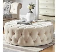 GEESDF Tabouret luxueux confortable en peluche, petite table basse moderne, rond touffeté, banc de lit pour salon, chambre à coucher, blanc