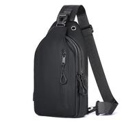 Geestock Sacoche Homme Bandoulière, Sac à Poitrine en Cuir Synthétique avec Port pour Écouteurs, Sacs à dos Porté Travers Imperméable pour Sport Randonnée Cyclism
