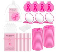 Geetery Lot de 24 cadeaux de sensibilisation au cancer du sein pour femme - Miroirs compacts et pliants - Bracelets en ruban rose - Sacs en organza pour survivante d'événements caritatifs