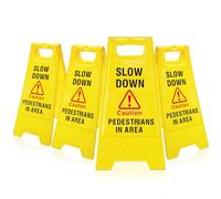 Geetery Lot de 4 panneaux d'avertissement « Slow Down Floor » - Deux côtés - Pliables - Jaune vif - Pour un usage commercial
